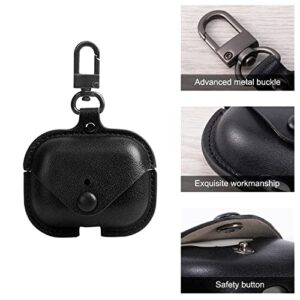 Genuine Leather Case Compatible with AirPods Pro Case, VOMA Protective Cover for Apple AirPods Pro Wireless Charging Case Headphones EarPods, Soft Leather Cover with Keychain Hook Black