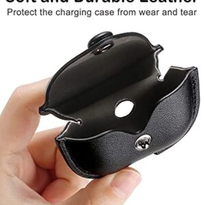 Genuine Leather Case Compatible with AirPods Pro Case, VOMA Protective Cover for Apple AirPods Pro Wireless Charging Case Headphones EarPods, Soft Leather Cover with Keychain Hook Black