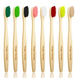 virgin forest bamboo toothbrush, biodegradable toothbrush, eco friendly natural wooden toothbrushes, vegan organic bamboo charcoal tooth brush for sensitive gums medium bristle set of 8 color