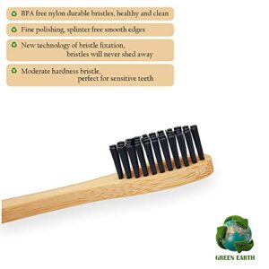 Virgin Forest Bamboo Toothbrush, Biodegradable Toothbrush, Eco Friendly Natural Wooden Toothbrushes, Vegan Organic Bamboo Charcoal Tooth Brush for Sensitive Gums Medium Bristle Set of 8 Color