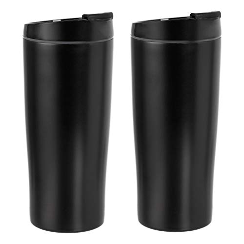 Amazon Basics Stainless Steel Tumbler with Flip Lid, Vacuum Insulated – 20-Ounce, 2-Pack, Black