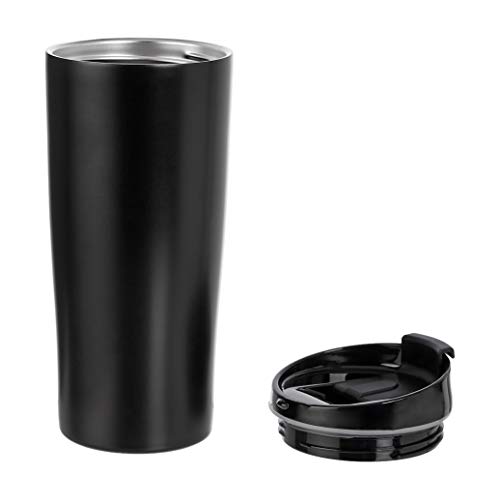 Amazon Basics Stainless Steel Tumbler with Flip Lid, Vacuum Insulated – 20-Ounce, 2-Pack, Black