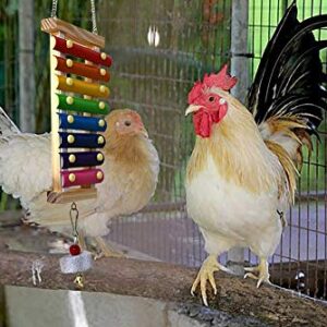 Vehomy Chicken Xylophone Toy for Hens Suspensible Wood Xylophone Toy with 8 Metal Keys Chicken Coop Pecking Toy with Grinding Stone (Rainbow Color)