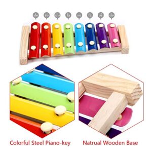 Vehomy Chicken Xylophone Toy for Hens Suspensible Wood Xylophone Toy with 8 Metal Keys Chicken Coop Pecking Toy with Grinding Stone (Rainbow Color)