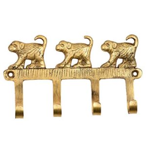 IndianShelf Keys Hanging | Gold Wall Mounted Coat Hooks | Brass Backpack Hooks | Monkeys Four Prong Coat Hooks | Bathroom Wall Hook | Coat Rack Wall [15.75 cm]