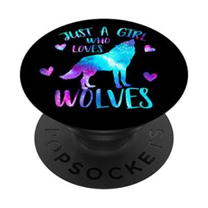 just a girl who loves wolves galaxy space watercolor wolf popsockets popgrip: swappable grip for phones & tablets