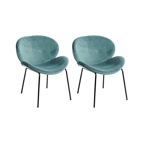 CangLong Accent Modern Large Shell Gold Metal Legs Cute Desk Velvet Dining Makeup Dresser for Living Room Leisure Chair for Bedroom Set of 2, Blue