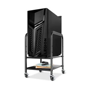 Computer Tower Stand CPU Tower Cart, 360Tronics Adjustable Desktop ATX-Case Cart 2-Tier PC Floor Stand, Mobile Rolling CPU Holder with 360°Locking Caster Wheels for Office Home (Black)