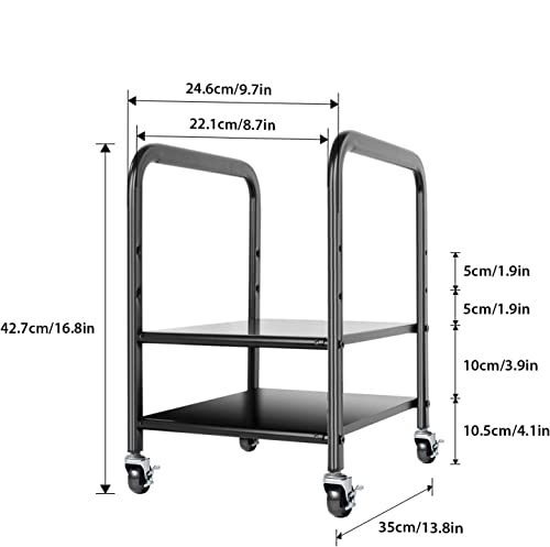 Computer Tower Stand CPU Tower Cart, 360Tronics Adjustable Desktop ATX-Case Cart 2-Tier PC Floor Stand, Mobile Rolling CPU Holder with 360°Locking Caster Wheels for Office Home (Black)