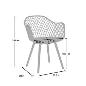 CangLong Modern Natural Wood Legs Easily Assemble Mid Century Molded Plastic Shell Arm Hollow Out Chair for Living, Bedroom, Kitchen, Dining, Waiting Room, set of 2,White