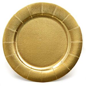 24 disposable gold round charger plates 13" dinner table serving tray heavy duty reusable paper cardboard platters for table setting placemats cupcake dessert birthday parties weddings food safe