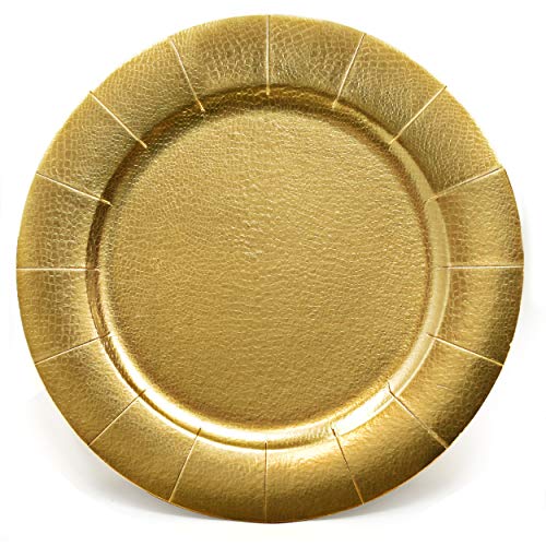 24 Disposable Gold Round Charger Plates 13" Dinner Table Serving Tray Heavy Duty Reusable Paper Cardboard Platters for Table Setting Placemats Cupcake Dessert Birthday Parties Weddings Food Safe