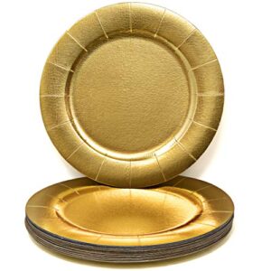 24 Disposable Gold Round Charger Plates 13" Dinner Table Serving Tray Heavy Duty Reusable Paper Cardboard Platters for Table Setting Placemats Cupcake Dessert Birthday Parties Weddings Food Safe
