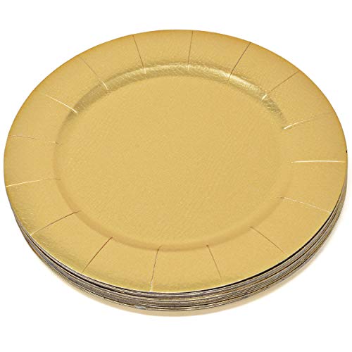 24 Disposable Gold Round Charger Plates 13" Dinner Table Serving Tray Heavy Duty Reusable Paper Cardboard Platters for Table Setting Placemats Cupcake Dessert Birthday Parties Weddings Food Safe