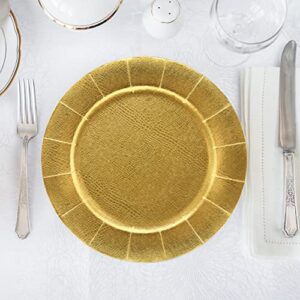 24 Disposable Gold Round Charger Plates 13" Dinner Table Serving Tray Heavy Duty Reusable Paper Cardboard Platters for Table Setting Placemats Cupcake Dessert Birthday Parties Weddings Food Safe