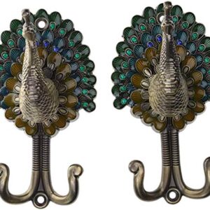 2pcs Peacock Metal Double Hanger Hook Double Head Wall-Mounted Coat Towel Hanger Hook - Bronze