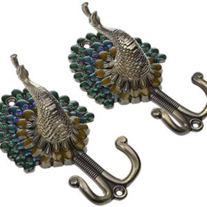 2pcs Peacock Metal Double Hanger Hook Double Head Wall-Mounted Coat Towel Hanger Hook - Bronze