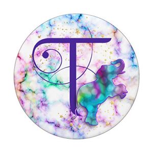 Purple Monogram Letter T Initial Rainbow Elephant PopSockets Swappable PopGrip