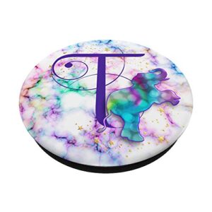 Purple Monogram Letter T Initial Rainbow Elephant PopSockets Swappable PopGrip