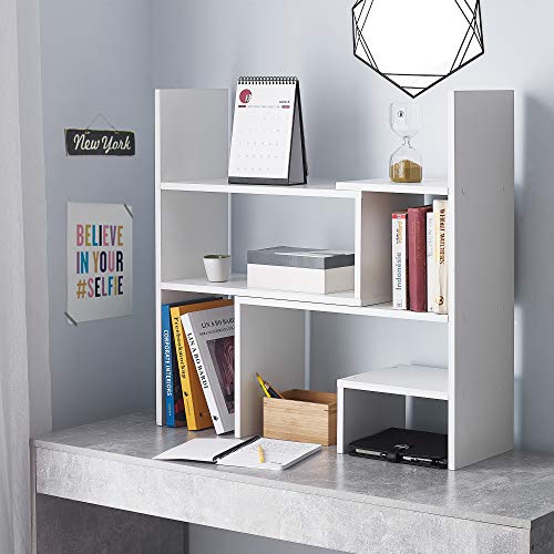 Yak About It Compact Adjustable Dorm Desk Bookshelf - White