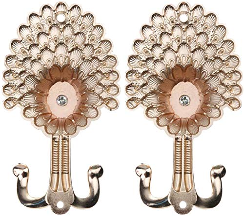 2pcs Peacock Metal Double Hanger Hook Double Head Wall-Mounted Coat Towel Hanger Hook - Gold