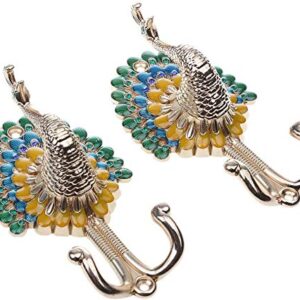 2pcs Peacock Metal Double Hanger Hook Double Head Wall-Mounted Coat Towel Hanger Hook - Gold