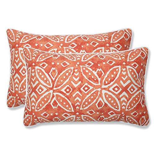 Pillow Perfect Outdoor/Indoor Merida Pimento Lumbar Pillows, 11.5" x 18.5", Orange, 2 Count