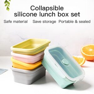 Duoyou Collapsible Silicone Lunch Bento Box, Portable Food Storage Container Outdoor Picnic Box Space Saving, Microwave, Dishwasher and Freezer Safe, 3 Pcs Set (Grey)