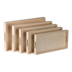 hammont wooden nested serving trays - five piece set of rectangular shape wood trays for crafts with cut out handles | kitchen nesting trays for serving pastries, snacks, mini bars, chocolate