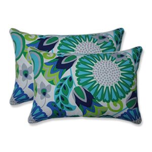 pillow perfect outdoor/indoor sophia turquoise/green oversized lumbar pillows, 24.5" x 16.5", 2 count