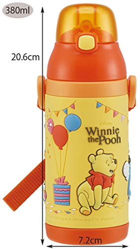 Skater SSPV4 Stainless Steel Children's Water Bottle, 12.8 fl oz (380 ml), Straw Drinking, 3D, Winnie the Pooh, Disney