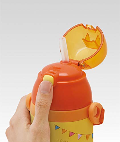 Skater SSPV4 Stainless Steel Children's Water Bottle, 12.8 fl oz (380 ml), Straw Drinking, 3D, Winnie the Pooh, Disney