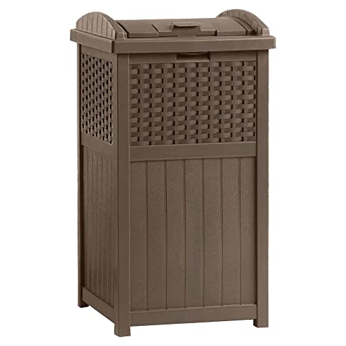 Suncast Trash Hideaway 33 Gallon Resin Wicker Outdoor Garbage Container (4 Pack) Brown