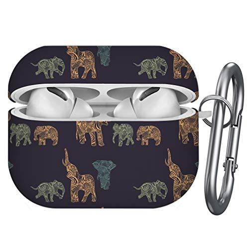 Art-Strap Protective Case, Compatible with AirPods Pro - Shockproof Soft TPU Gel Case Cover with Keychain Carabiner Replacement for Apple AirPods Pro (Elephants Indian Style)