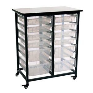 luxor mobile bin storage unit - double row with large and small clear bins