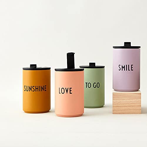 Design Letters Stainless Steel Travel Mug 12 Oz | Vacuum Insulated Tumbler | To Go Thermos Cup Leak Proof with Lid | Modern Travel Coffee Mug| Double Walled Coffee Thermos for Outdoor, Office, Mustard