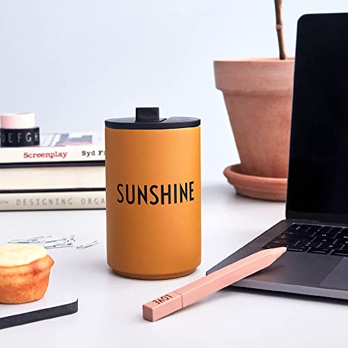 Design Letters Stainless Steel Travel Mug 12 Oz | Vacuum Insulated Tumbler | To Go Thermos Cup Leak Proof with Lid | Modern Travel Coffee Mug| Double Walled Coffee Thermos for Outdoor, Office, Mustard