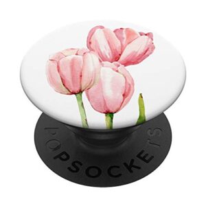 pink tulips watercolor floral design for girls popsockets popgrip: swappable grip for phones & tablets