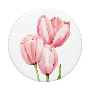 Pink Tulips Watercolor Floral Design for Girls PopSockets PopGrip: Swappable Grip for Phones & Tablets