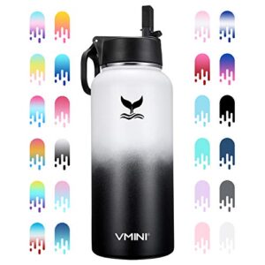 vmini water bottle with new wide handle straw lid, wide mouth vacuum insulated 18/8 stainless steel, 32 oz, gradient white + black
