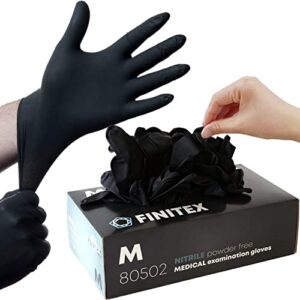 FINITEX - Black Nitrile Disposable Gloves, 5mil, Powder-free, Medical Exam Gloves Latex-Free 100 PCS For Examination Home Cleaning Food Gloves (Medium)