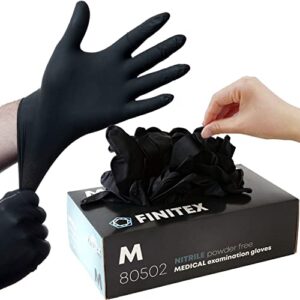 finitex - black nitrile disposable gloves, 5mil, powder-free, medical exam gloves latex-free 100 pcs for examination home cleaning food gloves (medium)