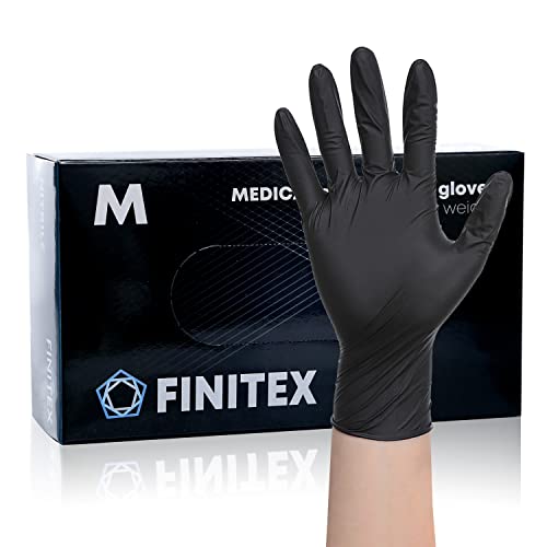 FINITEX - Black Nitrile Disposable Gloves, 5mil, Powder-free, Medical Exam Gloves Latex-Free 100 PCS For Examination Home Cleaning Food Gloves (Medium)