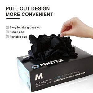 FINITEX - Black Nitrile Disposable Gloves, 5mil, Powder-free, Medical Exam Gloves Latex-Free 100 PCS For Examination Home Cleaning Food Gloves (Medium)