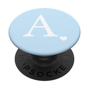 white initial letter a heart monogram on pastel light blue popsockets popgrip: swappable grip for phones & tablets