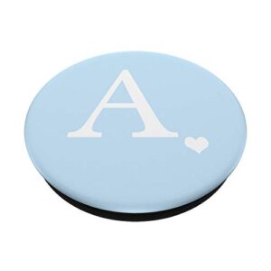 White Initial Letter A Heart Monogram On Pastel Light Blue PopSockets PopGrip: Swappable Grip for Phones & Tablets