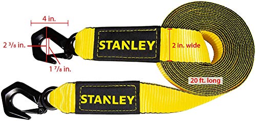 STANLEY S1051 Tow Strap with Tri-Hook (2 in. x 20 ft.) - 9,000 LB Break Strength/for Disabled Recreational Vehicles