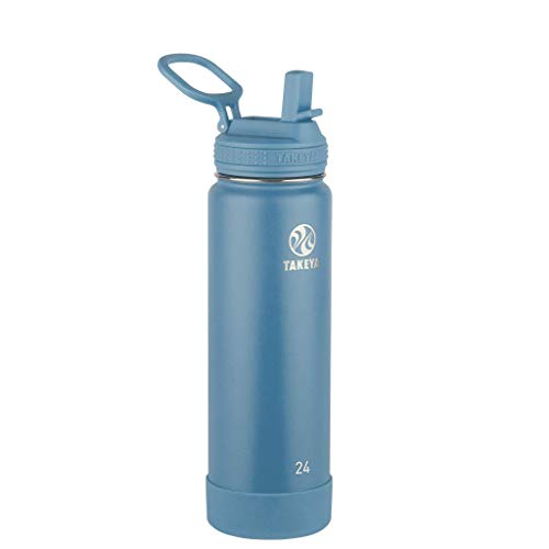 Takeya Actives Insulated Stainless Steel Water Bottle with Straw Lid, 24 Ounce, Bluestone