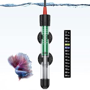 uniclife aquarium heater 25w/50w/100w/200w adjustable submersible heating rod with electronic thermostat led indicator light and thermometer sticker for freshwater marine fish tanks