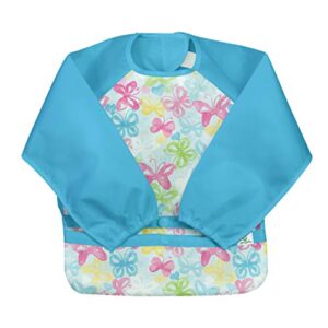 green sprouts easy-wear long sleeve bib | waterproof protection | flipped pocket, soft material, easy clean smock